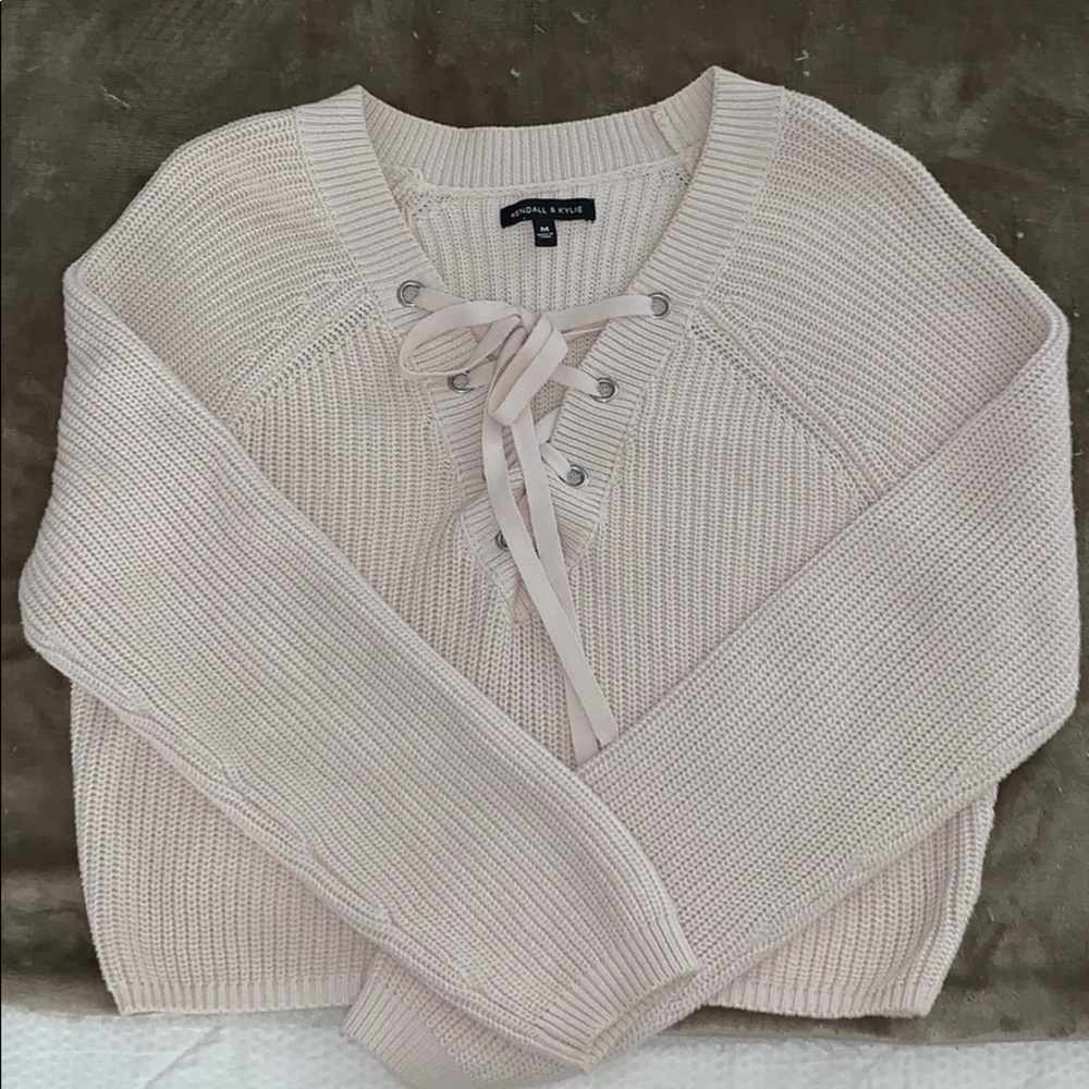 Kendall & Kylie knit lace up sweater